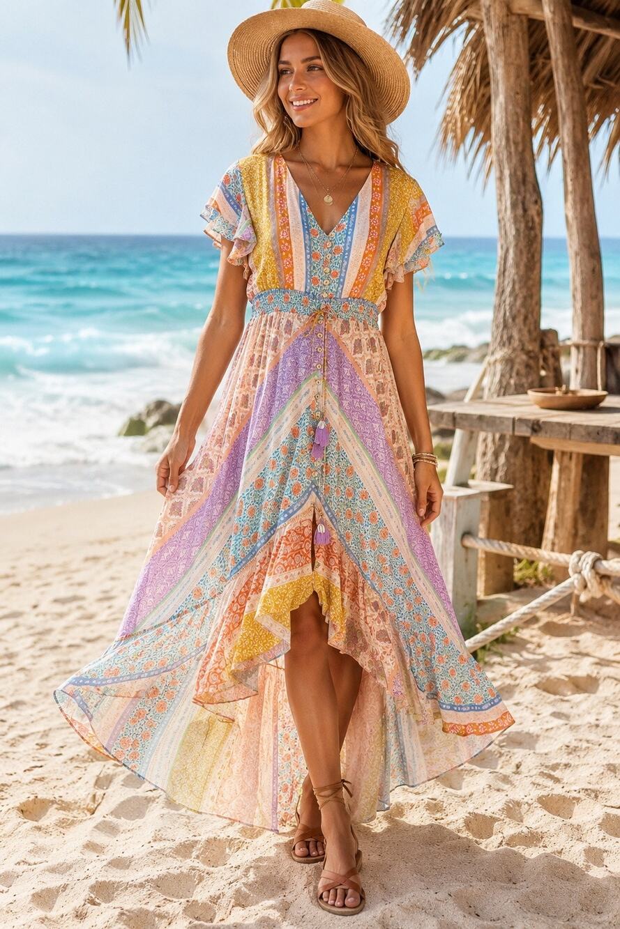 R Fashion Apparel Summer Dreams Floral Asymmetrical High-Low Summer Dress L/XL